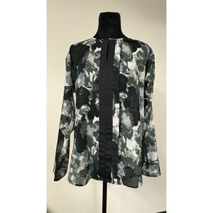 Simply Vera Vera Wang Floral Blouse Size L Black Gray Long Sleeve